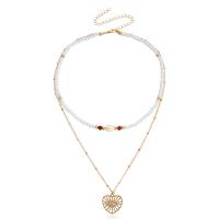 Collier de perles en plastique, alliage de zinc, avec Plastique ABS perle, coeur, Placage de couleur d'or, Double couche & bijoux de mode & pour femme & avec strass, plus de couleurs à choisir, 20mm cm, Vendu par PC