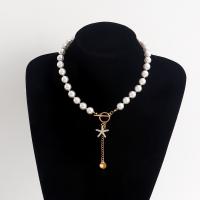 Collier de perles en plastique, alliage de zinc, avec Plastique ABS perle, Placage de couleur d'or, bijoux de mode & pour femme & avec strass, plus de couleurs à choisir, 65mm cm, Vendu par brin