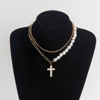 Collier de perles en plastique, alliage de zinc, avec Plastique ABS perle & Acrylique, croix, Placage, Double couche & bijoux de mode & pour femme, plus de couleurs à choisir, 30mm cm, Vendu par brin