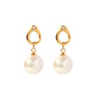 Stainless Steel Drop Earring, 304 Stainless Steel, with ABS Plastic Pearl, Vacuum Ion Plating, fashion jewelry & for woman, golden 