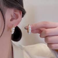 Boucle d'oreille en alliage de zinc en plastique perle, avec perle de plastique, fade et jamais plaqué de haute qualité, bijoux de mode & pour femme, Or Vendu par paire