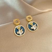 Zinc Alloy Drop Earring, Round, high quality plated, fashion jewelry & micro pave cubic zirconia & for woman, golden 