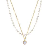 Collier de mode Multi couche, quartz clair, avec perle de plastique & laiton, avec 5 chaînes de rallonge, Double couche & bijoux de mode & pavé de micro zircon & pour femme, doré cm, 40 cm, Vendu par PC