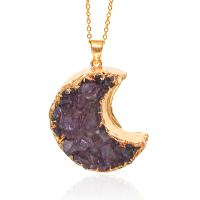 Ice Quartz Agate Necklace, with Brass, Moon, Unisex, purple Approx 38 cm 