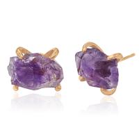 Amethyst Ohrstecker, mit Messing, goldfarben plattiert, für Frau, violett, 14x10mm, verkauft von Paar