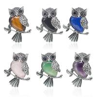 Gemstone Zinc Alloy Pendants, Natural Stone, with Zinc Alloy, Owl, antique silver color plated & Unisex 