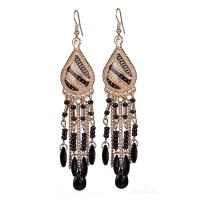 Fashion Fringe Earrings, Zinklegierung, mit Seedbead & Kristall, goldfarben plattiert, für Frau & Emaille, keine, 110x21mm, verkauft von Paar