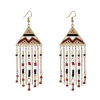 Moda flecos pendientes, aleación de zinc, con Seedbead, chapado en color dorado, estilo popular & para mujer, más colores para la opción, 100x30mm, Vendido por Par