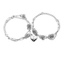 Pulseras para Parejas, Partículas de acero, con 1.57 extender cadena, Corazón, chapado en color de plata, 2 piezas & unisexo, plateado, longitud:6.69 Inch, 2PCs/Set, Vendido por Set