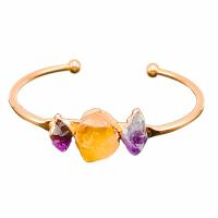 laiton bracelet manchette, avec améthyste & perles de citrine, pepite, Placage de couleur d'or, bijoux de mode & pour femme, doré, 65mm, Vendu par PC