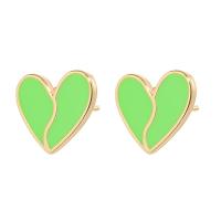 Brass Stud Earring, Heart, gold color plated, fashion jewelry & for woman & enamel 