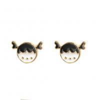 Brass Stud Earring, Girl, gold color plated, fashion jewelry & for woman & enamel, white and black 