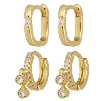 Brass Huggie Hoop Earring, gold color plated, fashion jewelry & micro pave cubic zirconia & for woman 