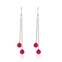 Moda flecos pendientes, metal, Esférico, chapado, Joyería & para mujer, Rojo, 7x63mm, Vendido por Par