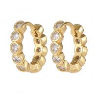 Brass Huggie Hoop Earring, Donut, gold color plated, fashion jewelry & micro pave cubic zirconia & for woman, golden 