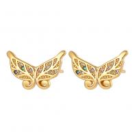 Cubic Zirconia Micro Pave Brass Earring, Butterfly, gold color plated, fashion jewelry & micro pave cubic zirconia & for woman, golden 