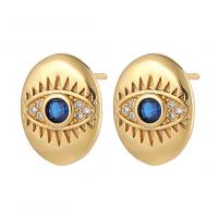 Cubic Zirconia Micro Pave Brass Earring, Evil Eye, gold color plated, fashion jewelry & micro pave cubic zirconia & for woman, golden 