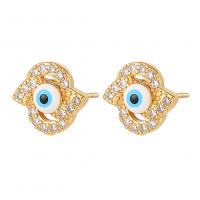 Evil Eye Earrings, Brass, gold color plated, fashion jewelry & micro pave cubic zirconia & for woman & enamel 