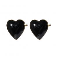 Brass Stud Earring, Heart, gold color plated, fashion jewelry & for woman & enamel 