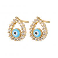 Evil Eye Earrings, Brass, Teardrop, gold color plated, fashion jewelry & evil eye pattern & micro pave cubic zirconia & for woman & enamel 