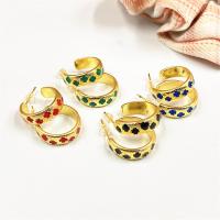 Brass Stud Earring, gold color plated, for woman & enamel 