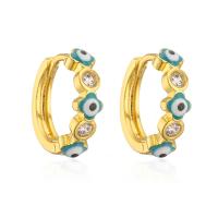 Evil Eye Earrings, Brass, real gold plated, micro pave cubic zirconia & for woman & enamel 