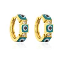 Evil Eye Earrings, Brass, real gold plated, for woman & enamel 