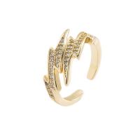 Cubic Zirconia Micro Pave Brass Finger Ring, real gold plated, Adjustable & micro pave cubic zirconia & for woman, gold 