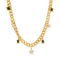 Collier de bijoux de titane, Acier titane, avec 5cm chaînes de rallonge, Placage de couleur d'or, bijoux de mode & styles différents pour le choix & pour femme & avec strass, doré .5 cm, Vendu par PC