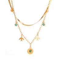 Collier de bijoux de titane, Acier titane, avec turquoise, Placage de couleur d'or, Double couche & bijoux de mode & styles différents pour le choix & pour femme, doré cm, Vendu par PC