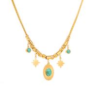 Collier de bijoux de titane, Acier titane, avec turquoise, avec 5cm chaînes de rallonge, Placage de couleur d'or, bijoux de mode & styles différents pour le choix & pour femme, doré .5 cm, Vendu par PC