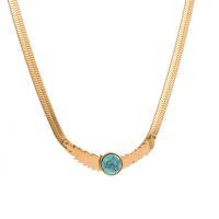 Collier de bijoux de titane, Acier titane, avec turquoise, avec 5cm chaînes de rallonge, Placage ionique sous vide, bijoux de mode & styles différents pour le choix & pour femme & avec zircone cubique, doré cm, Vendu par PC