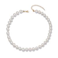 Collier de perles en plastique, alliage de zinc, avec Plastique ABS perle, avec 7cm chaînes de rallonge, bijoux de mode & pour femme, blanc cm, Vendu par brin