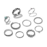 Titan Stahl Fingerring, Titanstahl, mit Türkis, silberfarben plattiert, 10 Stück & Modeschmuck & für Frau & mit Strass, Silberfarbe, verkauft von setzen