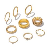 Titan Stahl Fingerring, Titanstahl, goldfarben plattiert, 9-Stück & Modeschmuck & für Frau & mit Strass, goldfarben, verkauft von setzen