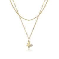 Cubic Zircon Micro Pave Brass Necklace, Butterfly, 18K gold plated, Double Layer & detachable & micro pave cubic zirconia & for woman, golden 