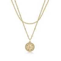 Cubic Zircon Micro Pave Brass Necklace, Round, 18K gold plated, Double Layer & detachable & micro pave cubic zirconia & for woman, golden 