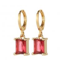 Huggie Hoop Drop Earring, Brass, Rectangle, gold color plated, fashion jewelry & micro pave cubic zirconia & for woman 