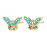 Cubic Zirconia Micro Pave Brass Earring, Butterfly, gold color plated, fashion jewelry & micro pave cubic zirconia & for woman & enamel 