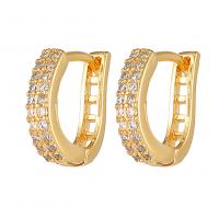 Brass Huggie Hoop Earring, Donut, gold color plated, fashion jewelry & micro pave cubic zirconia & for woman, golden 