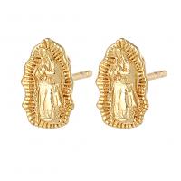 Brass Stud Earring, Virgin Mary, gold color plated, fashion jewelry & for woman, golden 