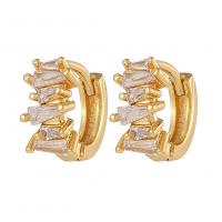 Brass Huggie Hoop Earring, gold color plated, fashion jewelry & micro pave cubic zirconia & for woman, golden 