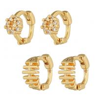 Brass Huggie Hoop Earring, gold color plated, fashion jewelry & micro pave cubic zirconia & for woman, golden 