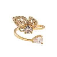 Brass Cuff Finger Ring, Butterfly, real gold plated, Adjustable & micro pave cubic zirconia & for woman, gold 