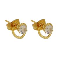 Stainless Steel Cubic Zirconia Stud Earring, 304 Stainless Steel, Galvanic plating, imitation cubic zirconia & for woman, gold 