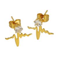 Stainless Steel Cubic Zirconia Stud Earring, 304 Stainless Steel, Galvanic plating, imitation cubic zirconia & for woman, gold 