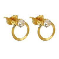 Stainless Steel Cubic Zirconia Stud Earring, 304 Stainless Steel, Galvanic plating, imitation cubic zirconia & for woman, gold 