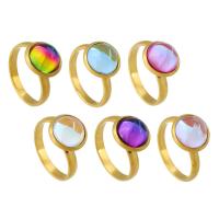 Edelstahl Fingerring, 304 Edelstahl, mit Glas, Vakuum-Ionen-Beschichtung, für Frau, keine, 12x12mm, Größe:8, verkauft von PC