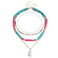 Collier de mode Multi couche, alliage de zinc, avec Plastique ABS perle, Placage de couleur d'or, trois couches & bijoux de mode & pour femme, multicolore, 20mm cm, Vendu par brin