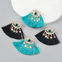 Fashion Tassel Earring, Zinc Alloy, with Polyester, gold color plated, fashion jewelry & evil eye pattern & for woman & with rhinestone 